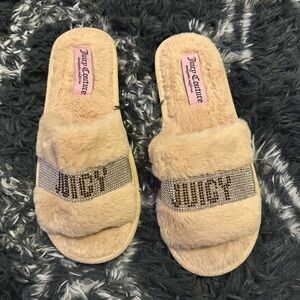 Juicy Couture Beige Furry Slides with Rhinestones